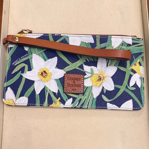 Dooney & Bourke Handbags - Dooney & Bourke Blue Floral Wristlet with Brown Accents